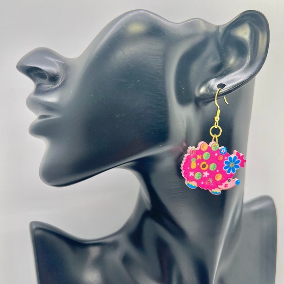 Hedgehog Earrings - Hippy Earrings - Animal Earrings - Psychedelic Earrings - Picture 6 of 7